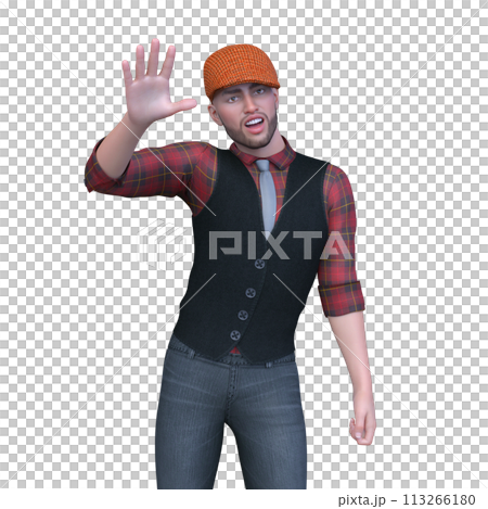 戴著橙色帽子的男人 113266180