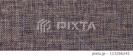 Texture of dark brown color background from woven textile material with wicker pattern, macro. 113266245