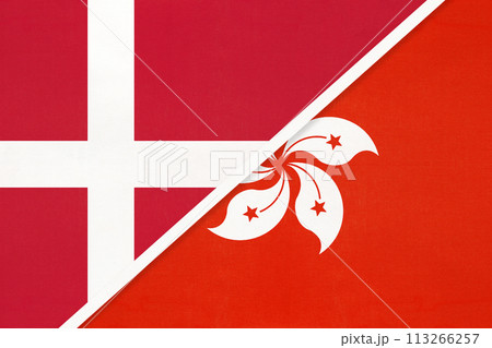 Denmark and Hong Kong, symbol of country. Danish national flags. 113266257