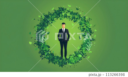 Businessman in a wreath of green leaves.  113266398