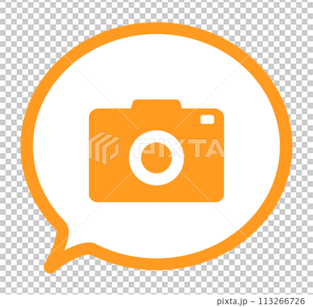 A simple orange camera symbol and speech bubble A simple orange camera symbol and speech bubble 113266726