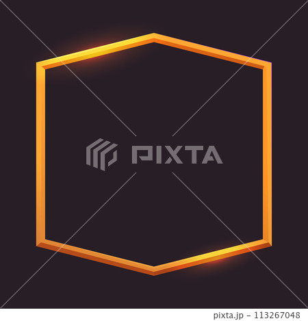 Golden frame game medieval menu, user interface shiny border. Empty borders in medieval style, fantasy decoration different shapes isolated on dark background.  113267048