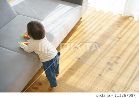ソファの周りを歩く小さな女の子 ソファの周りを歩く小さな女の子 113267087