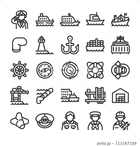 港 船 海運業 アイコン セット 港 船 海運業 アイコン セット 113267189