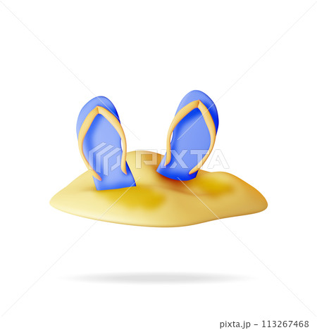 3d Beach Flip Flops in Sand Isolated 113267468