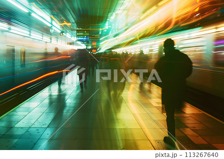 Urban Shadows: Silhouettes of Commuters in the Bustling Subway Station Urban Shadows: Silhouettes of Commuters in the Bustling Subway Station 113267640
