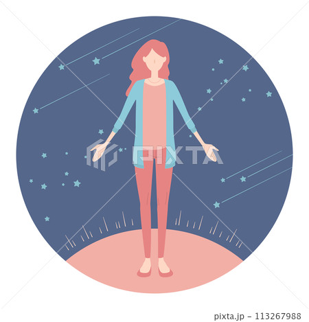 宇宙で深呼吸する女性のイラスト 宇宙で深呼吸する女性のイラスト 113267988