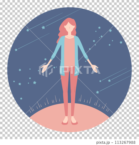 宇宙で深呼吸する女性のイラスト 宇宙で深呼吸する女性のイラスト 113267988