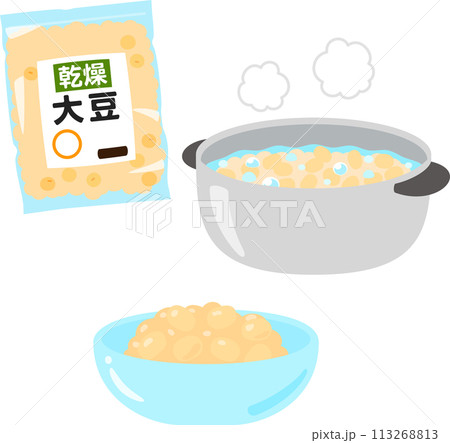 鍋で茹でた乾燥大豆 113268813