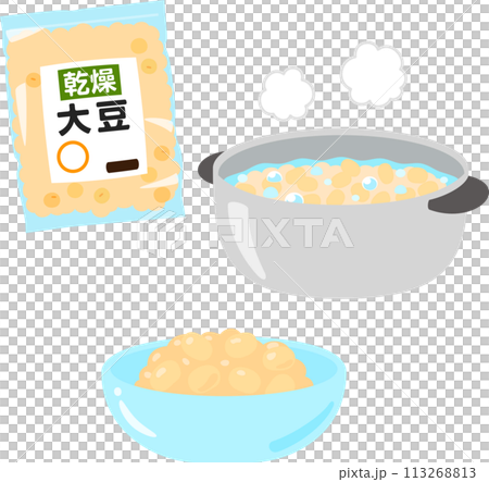 鍋で茹でた乾燥大豆 113268813