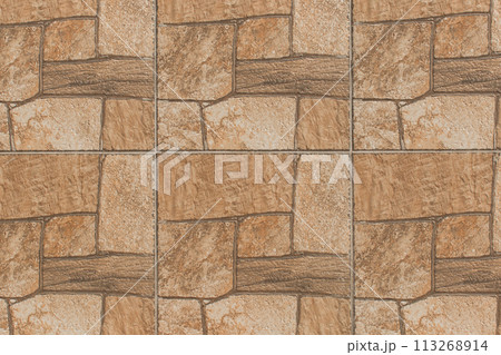 Brown Color Stone Floor Tile Abstract Pattern Surface Texture Background Mosaic 113268914