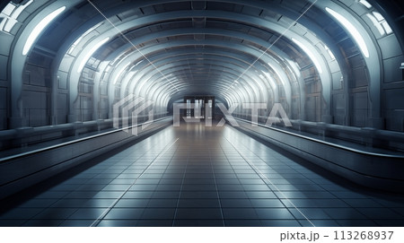 Inviting subway entrance, brightly lit, welcoming passengers in.AI Generated 113268937