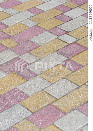 Paving Colored Tiles Mosaic Stone Street Road City Texture Background Color Pavement 113269006