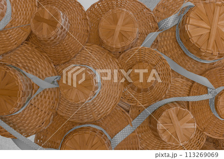 Set of brown straw hats summer headdress object background 113269069