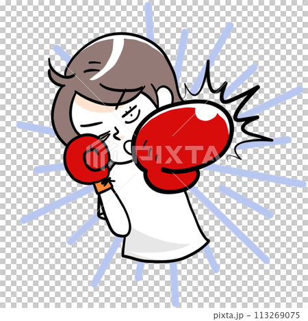 A woman wearing gloves and punching 113269075