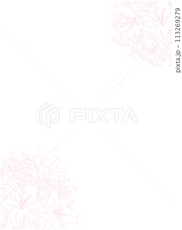 ゆりとバラの花束(線画フレーム,縦,ななめ,ピンク) ゆりとバラの花束(線画フレーム,縦,ななめ,ピンク) 113269279
