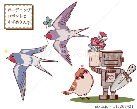 庭ロボットと燕のイラスト 庭ロボットと燕のイラスト 113269421