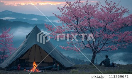 ソロキャンプ　桜 113269671