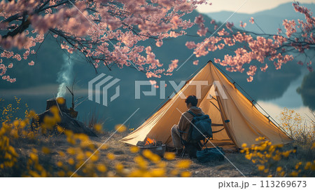 ソロキャンプ　桜 113269673