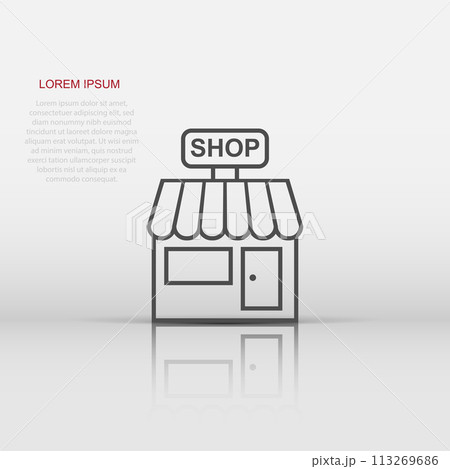 Vector store market icon in flat style. Shop building sign illustration pictogram. Mall business concept. 113269686