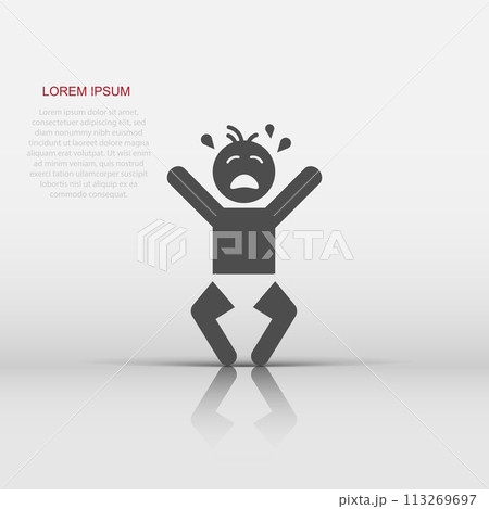 Vector crying baby icon in flat style. Anger emotions child sign illustration pictogram. Baby business concept. 113269697