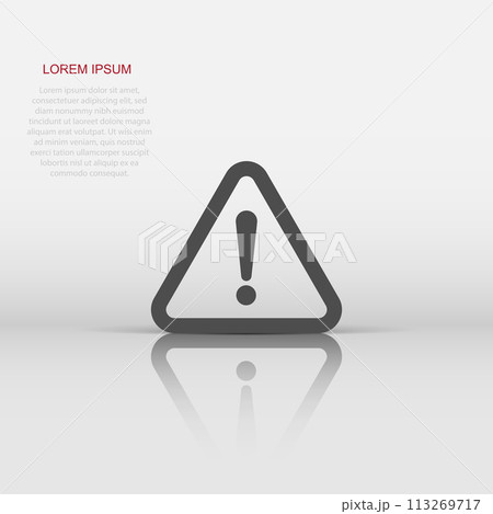 Vector danger icon in flat style. Attention caution sign illustration pictogram. Danger business concept. Vector danger icon in flat style. Attention caution sign illustration pictogram. Danger business concept. 113269717