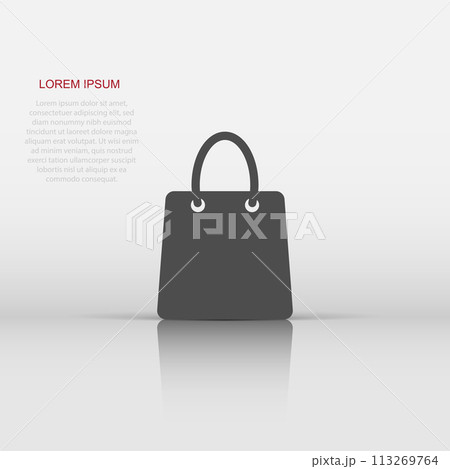 Shopping bag vector icon. Shop sale bag flat vector illustration. Gift business concept pictogram on white background. Shopping bag vector icon. Shop sale bag flat vector illustration. Gift business concept pictogram on white background. 113269764
