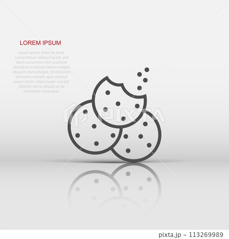 Vector cookie icon in flat style. Chip biscuit sign illustration pictogram. Pastry cookie business concept. Vector cookie icon in flat style. Chip biscuit sign illustration pictogram. Pastry cookie business concept. 113269989