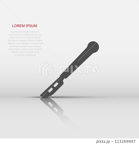 Vector medical scalpel icon in flat style. Hospital surgery knife sign illustration pictogram. Scalpel business concept. Vector medical scalpel icon in flat style. Hospital surgery knife sign illustration pictogram. Scalpel business concept. 113269997