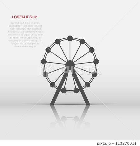 Vector ferris wheel icon in flat style. Carousel in park sign illustration pictogram. Amusement ride business concept. 113270011