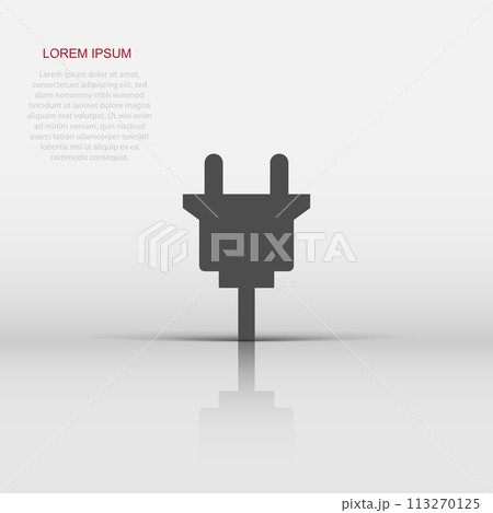 Vector electric plug sign icon in flat style. Power plug sign illustration pictogram. Electric cable business concept. 113270125