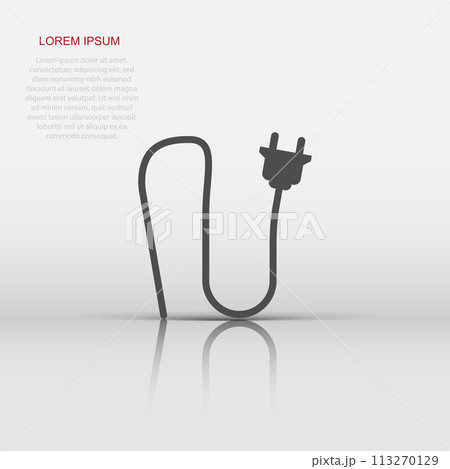 Vector electric plug sign icon in flat style. Power plug sign illustration pictogram. Electric cable business concept. Vector electric plug sign icon in flat style. Power plug sign illustration pictogram. Electric cable business concept. 113270129
