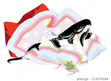 平安時代風の袿姿の女性のイメージイラスト 113270184
