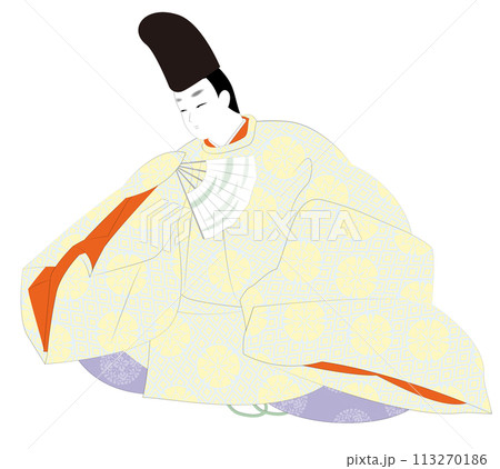 日本の貴族の古典衣裳.直衣姿の男性。平安時代イメージイラスト 113270186
