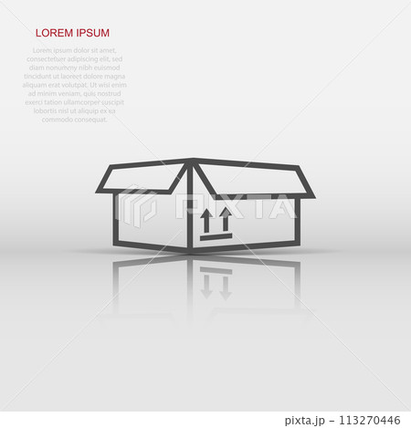 Vector packaging box icon in flat style. Shipping pack sign illustration pictogram. Box business concept. Vector packaging box icon in flat style. Shipping pack sign illustration pictogram. Box business concept. 113270446