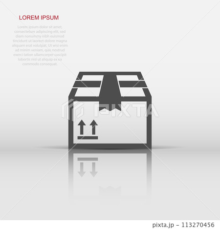 Vector packaging box icon in flat style. Shipping pack sign illustration pictogram. Box business concept. 113270456