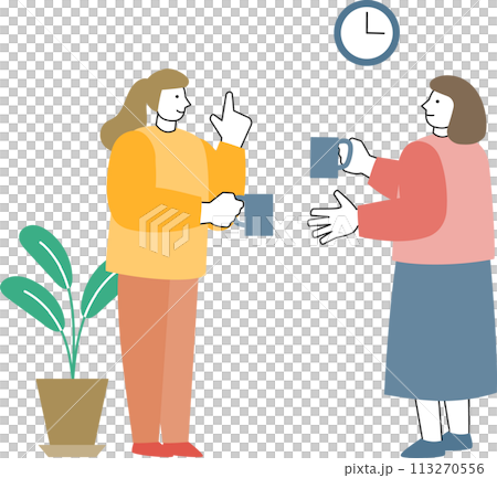 兩個女人一邊喝咖啡一邊聊天 兩個女人一邊喝咖啡一邊聊天 113270556