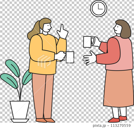 兩個女人一邊喝咖啡一邊聊天 兩個女人一邊喝咖啡一邊聊天 113270559