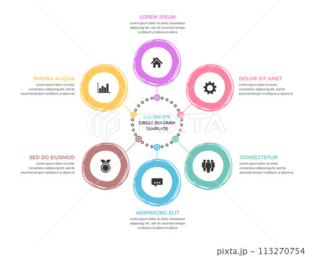 Circle Diagram Template - Six Elements 113270754