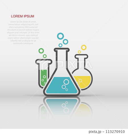 Vector chemical test tube icon in flat style. Laboratory glassware sign illustration pictogram. Flasks business concept. 113270910