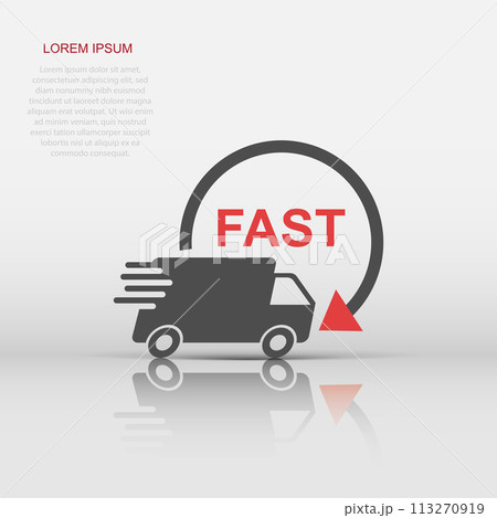 Vector truck, car icon in flat style. Fast delivery service shipping sign illustration pictogram. Car van business concept. 113270919