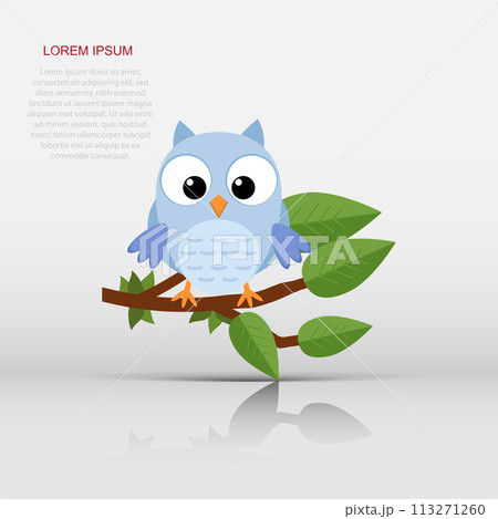 Colorful tree with cute owl. Cartoon bird in moon forest. Flat vector illustration. 113271260