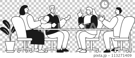 オフィスで机を囲んで会話する人々のイラスト オフィスで机を囲んで会話する人々のイラスト 113271409