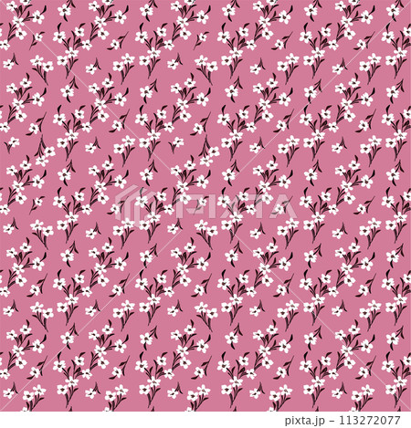 Floral seamless pattern. Pretty flowers on light pink background. Printing with small white flowers. Ditsy print. Seamless vector texture. Spring bouquet. Floral seamless pattern. Pretty flowers on light pink background. Printing with small white flowers. Ditsy print. Seamless vector texture. Spring bouquet. 113272077