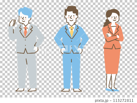 Three men and women standing in suits_Color 113272811