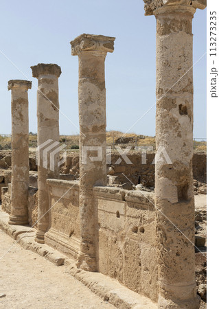 Cypr Archaeological Museum of the Paphos. Corinthian Columns in Ruins Cypr Archaeological Museum of the Paphos. Corinthian Columns in Ruins 113273235