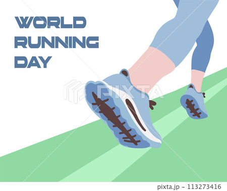 World running day banner flat design running legs in snickers 113273416