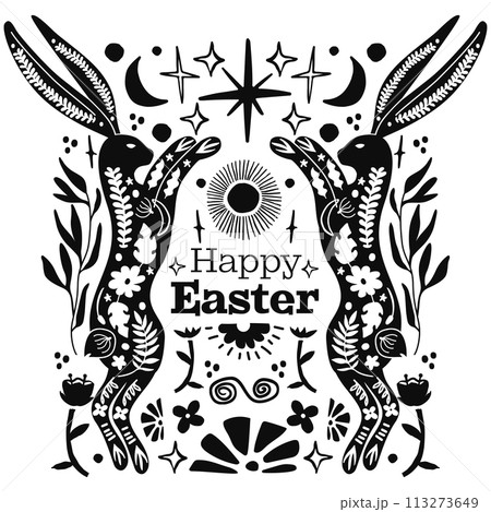 Black Happy Easter Linocut Composition Black Happy Easter Linocut Composition 113273649