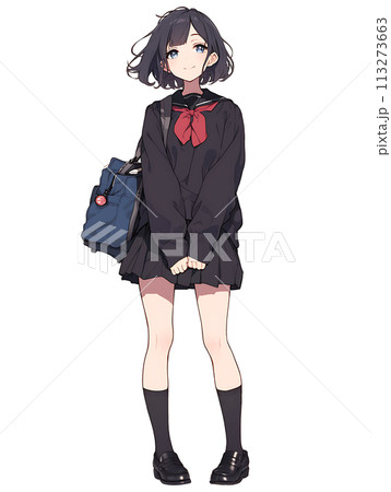 アニメ風女子高生全身立ち絵 AI生成のイラスト素材 [113273663
