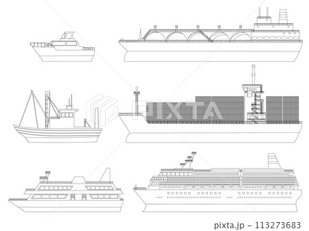 いろんな船の線画イラストセット 113273683